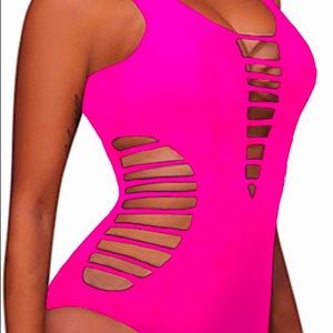 Cut out one piece swimsuit/ body suit hot pink XL